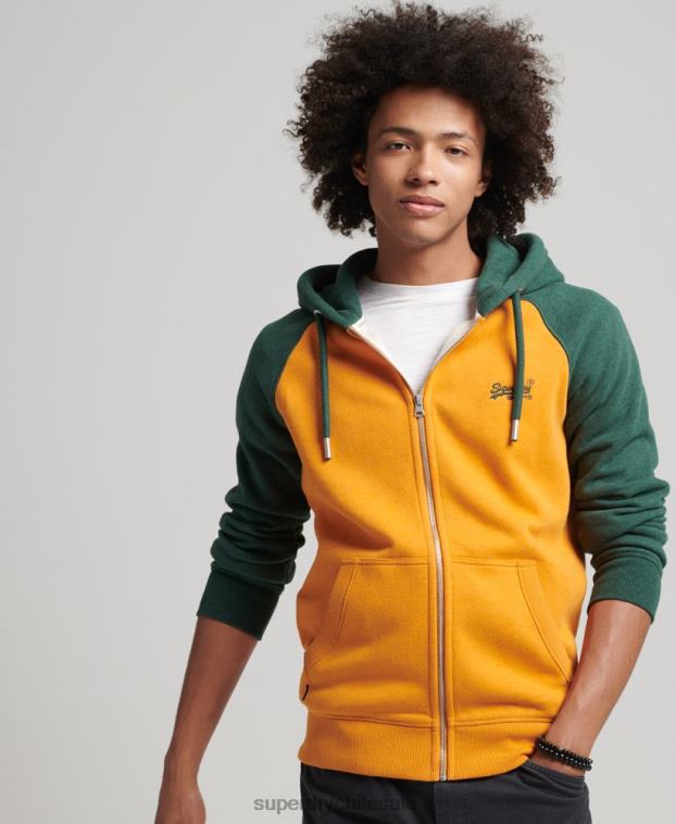 hombres Superdry oro sudadera con capucha y cremallera de béisbol con logo esencial de algodón orgánico 2R68Z803