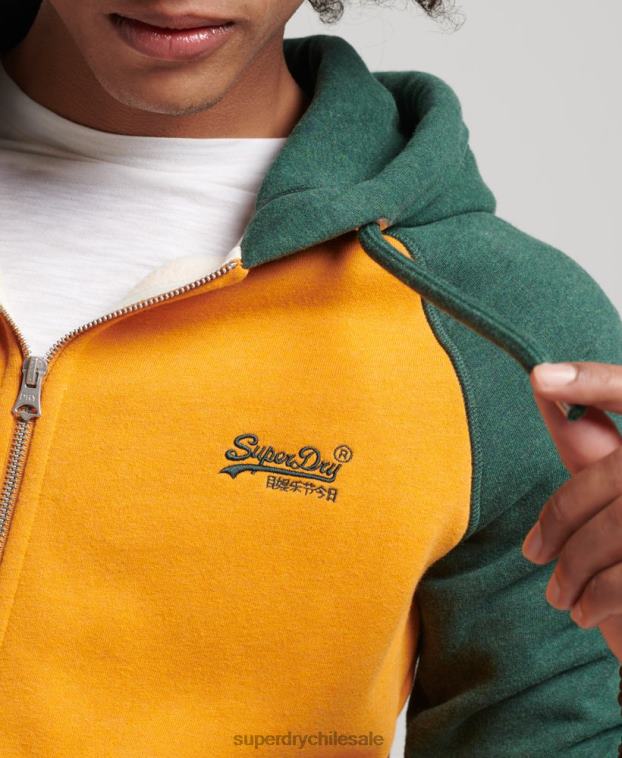hombres Superdry oro sudadera con capucha y cremallera de béisbol con logo esencial de algodón orgánico 2R68Z803