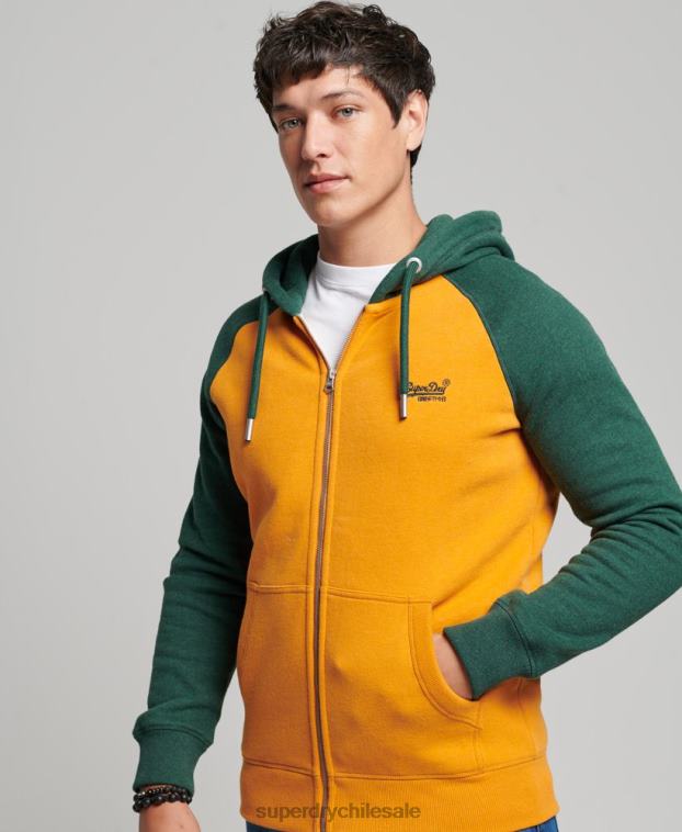 hombres Superdry oro sudadera con capucha y logo vintage bordado 2R68Z490