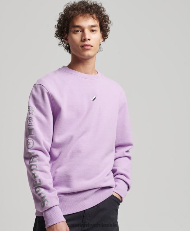 hombres Superdry púrpura sudadera holgada con cuello redondo code linear 2R68Z3459