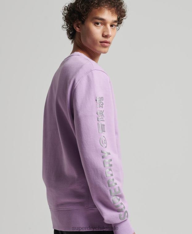 hombres Superdry púrpura sudadera holgada con cuello redondo code linear 2R68Z3459