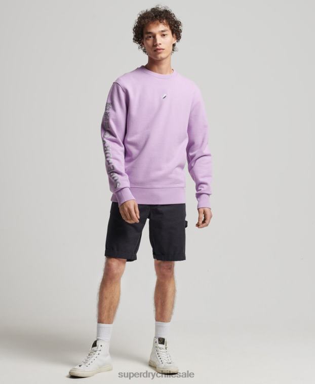 hombres Superdry púrpura sudadera holgada con cuello redondo code linear 2R68Z3459