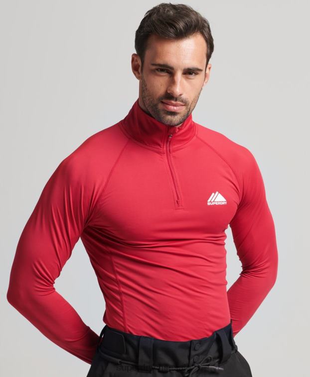 hombres Superdry rojo camiseta interior con media cremallera 2R68Z1384