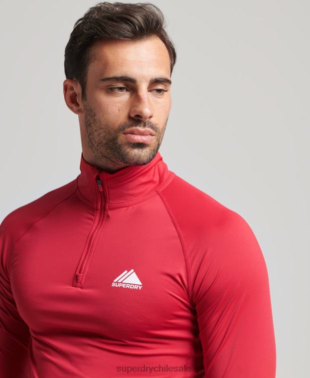 hombres Superdry rojo camiseta interior con media cremallera 2R68Z1384