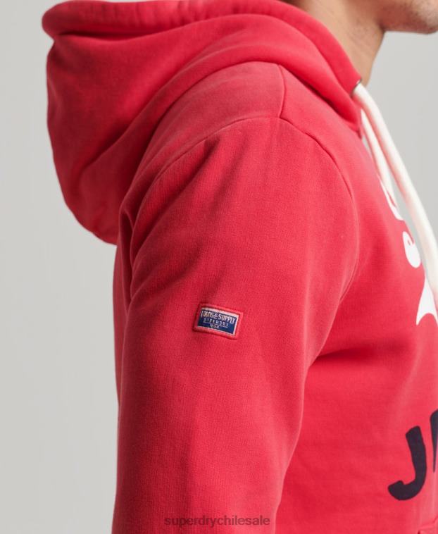 hombres Superdry rojo sudadera con capucha clásica americana con logo vintage 2R68Z894