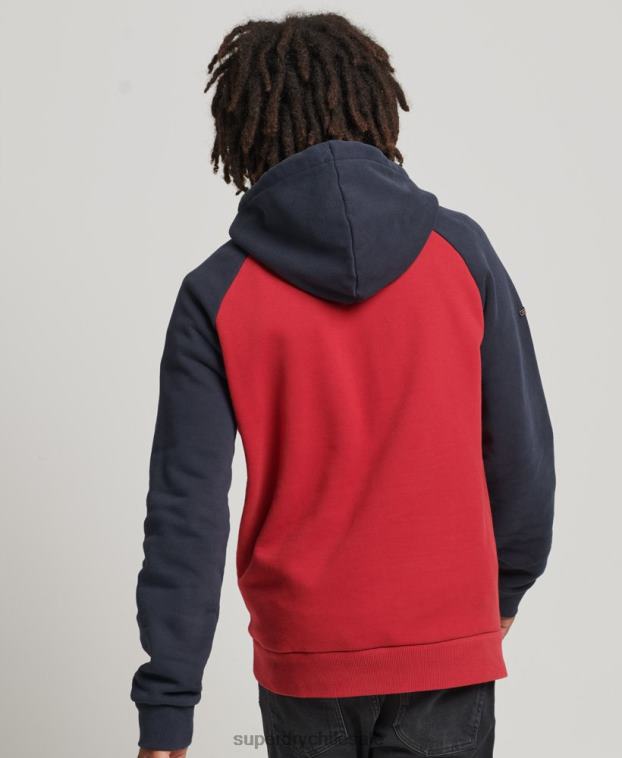 hombres Superdry rojo sudadera con capucha raglán vintage achilles 2R68Z582