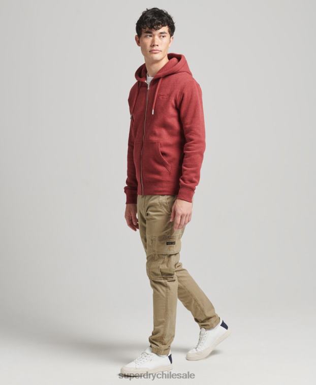 hombres Superdry rojo sudadera con capucha y cremallera de algodón orgánico con logo vintage bordado 2R68Z596