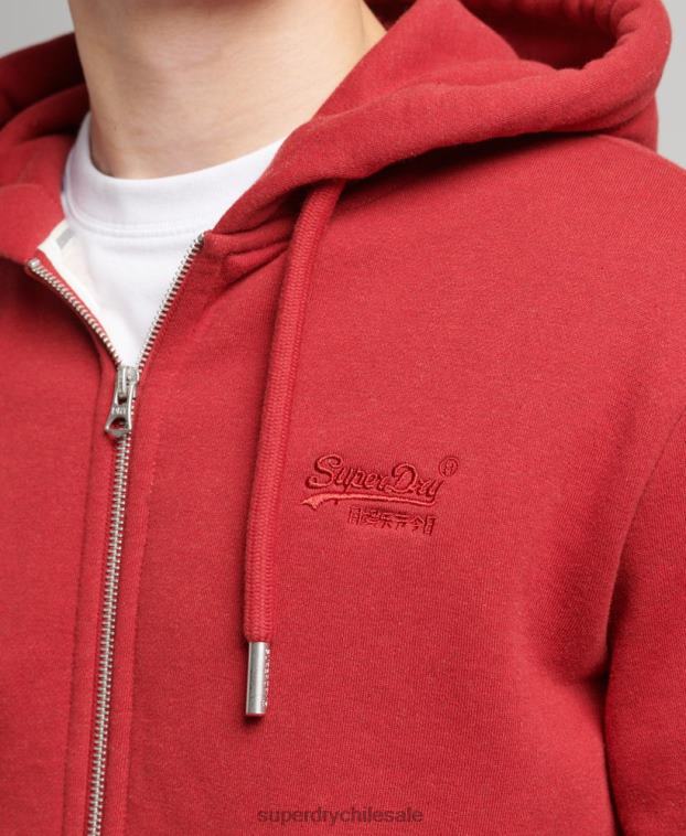 hombres Superdry rojo sudadera con capucha y cremallera de algodón orgánico con logo vintage bordado 2R68Z628