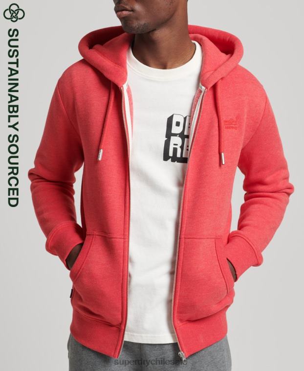 hombres Superdry rojo sudadera con capucha y cremallera de algodón orgánico con logo vintage bordado 2R68Z827