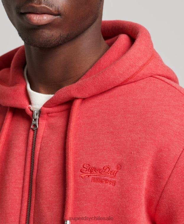 hombres Superdry rojo sudadera con capucha y cremallera de algodón orgánico con logo vintage bordado 2R68Z827