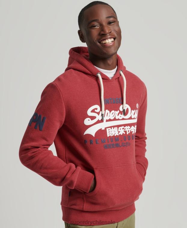 hombres Superdry rojo sudadera con capucha y logo vintage 2R68Z5156