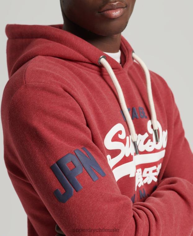 hombres Superdry rojo sudadera con capucha y logo vintage 2R68Z5156