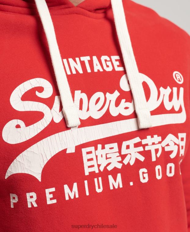 hombres Superdry rojo sudadera con capucha y logo vintage 2R68Z5162