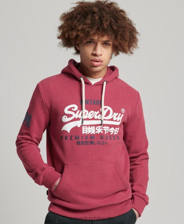 hombres Superdry rojo sudadera con capucha y logo vintage 2R68Z826