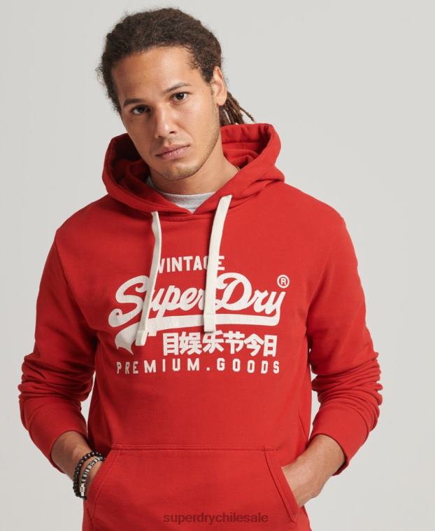 hombres Superdry rojo sudadera con capucha y logo vintage 2R68Z854