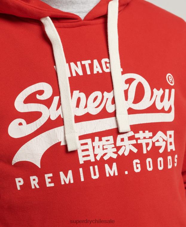hombres Superdry rojo sudadera con capucha y logo vintage 2R68Z854