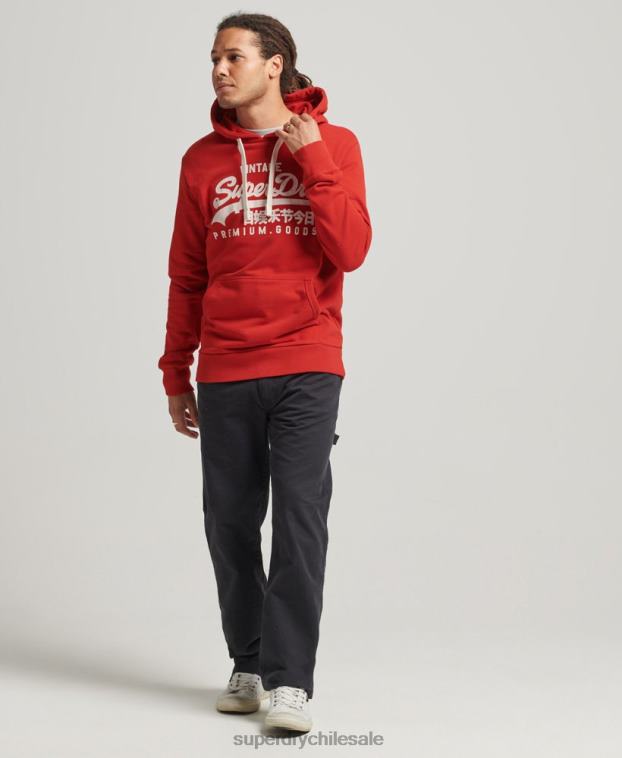 hombres Superdry rojo sudadera con capucha y logo vintage 2R68Z854