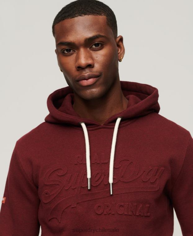 hombres Superdry rojo sudadera con capucha y logo vintage en relieve 2R68Z533