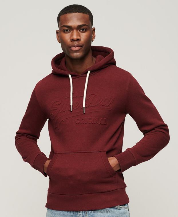 hombres Superdry rojo sudadera con capucha y logo vintage en relieve 2R68Z533