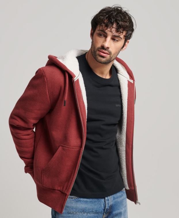hombres Superdry rojo sudadera con cremallera y forro de borreguito esencial 2R68Z4992