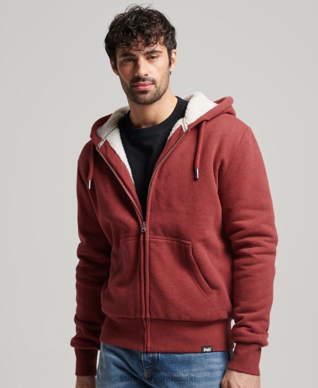 hombres Superdry rojo sudadera con cremallera y forro de borreguito esencial 2R68Z4992