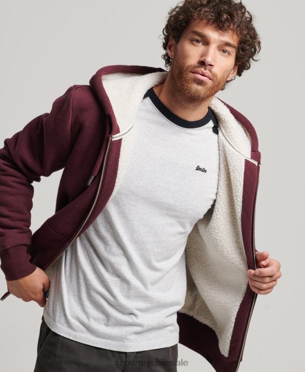 hombres Superdry rojo sudadera con cremallera y forro de borreguito esencial 2R68Z5032