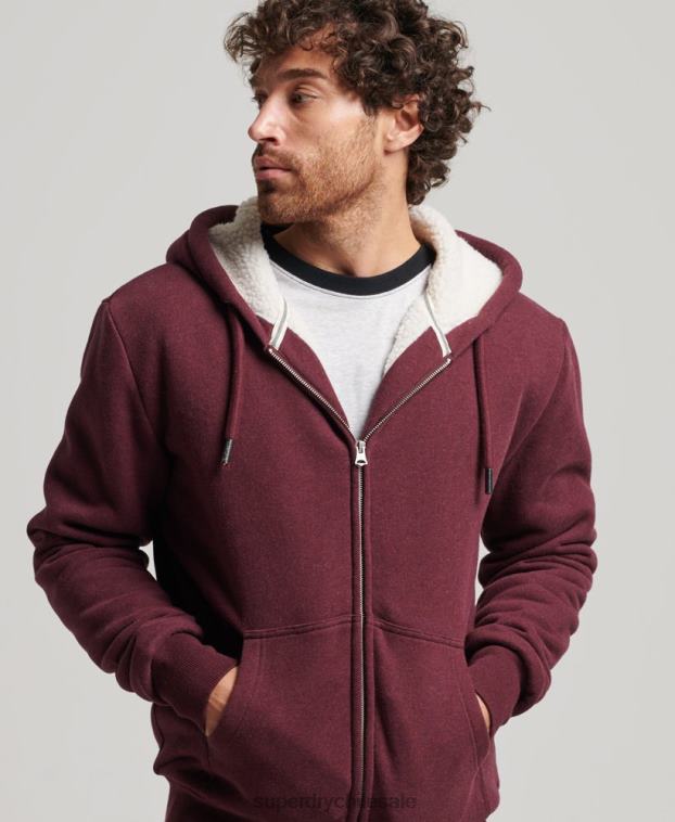 hombres Superdry rojo sudadera con cremallera y forro de borreguito esencial 2R68Z5032