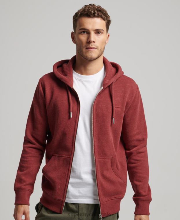 hombres Superdry rojo sudadera con cremallera y logo bordado 2R68Z469
