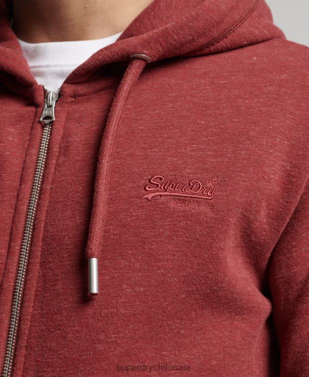 hombres Superdry rojo sudadera con cremallera y logo bordado 2R68Z469