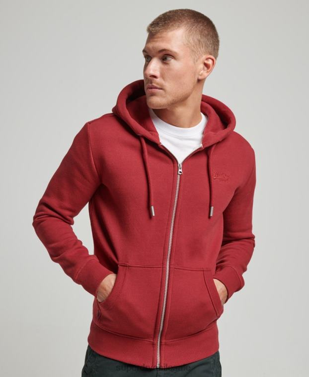 hombres Superdry rojo sudadera con cremallera y logo bordado 2R68Z698