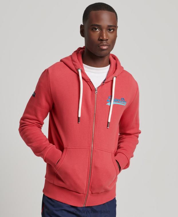 hombres Superdry rojo sudadera con cremallera y logo vintage 2R68Z6476