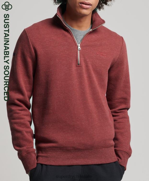 hombres Superdry rojo sudadera con cuello tunecino y cremallera con logo vintage de algodón orgánico 2R68Z5034