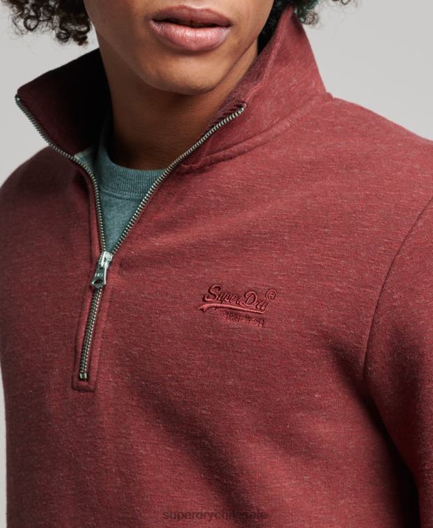 hombres Superdry rojo sudadera con cuello tunecino y cremallera con logo vintage de algodón orgánico 2R68Z5034