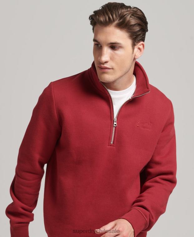 hombres Superdry rojo sudadera de algodón orgánico con media cremallera y logo esencial 2R68Z773
