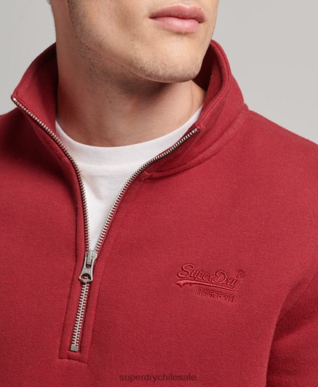 hombres Superdry rojo sudadera de algodón orgánico con media cremallera y logo esencial 2R68Z773