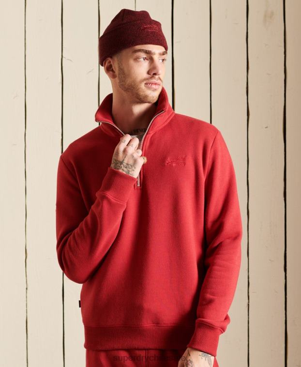 hombres Superdry rojo sudadera henley con cremallera y logo bordado 2R68Z5231