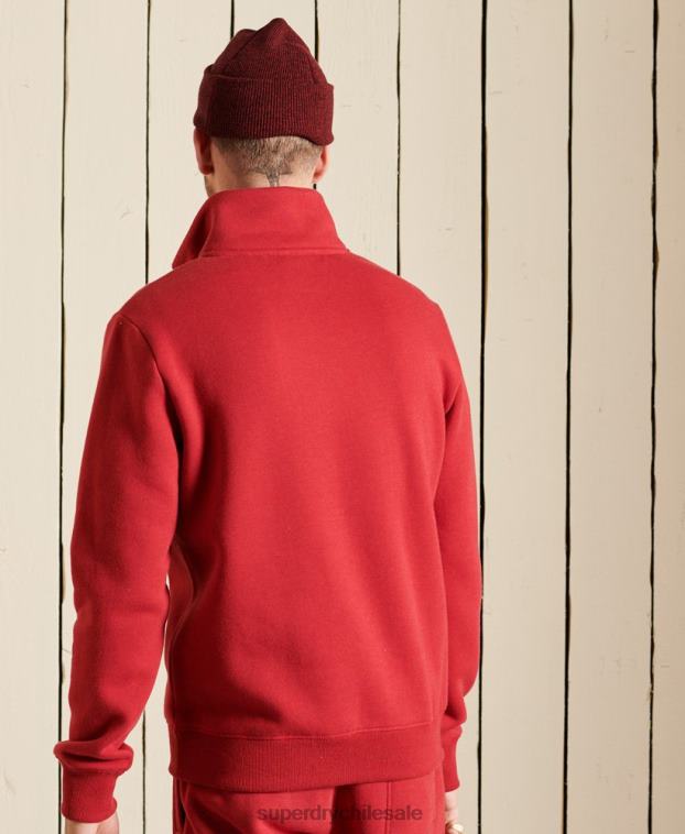 hombres Superdry rojo sudadera henley con cremallera y logo bordado 2R68Z5231