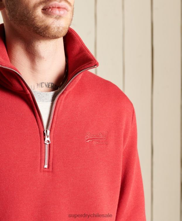 hombres Superdry rojo sudadera henley con cremallera y logo bordado 2R68Z5231