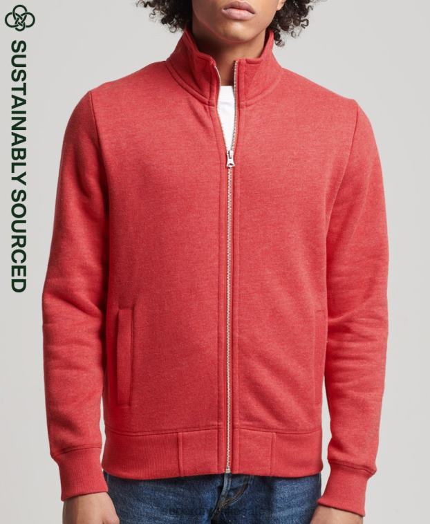 hombres Superdry rojo top deportivo de algodón orgánico con cremallera y logo vintage 2R68Z5022