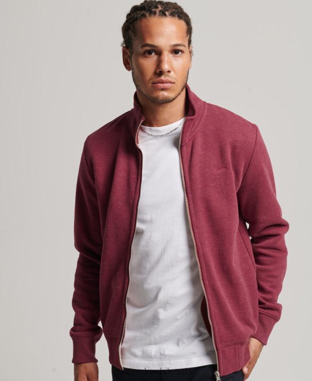 hombres Superdry rojo top deportivo de algodón orgánico con cremallera y logo vintage 2R68Z5112