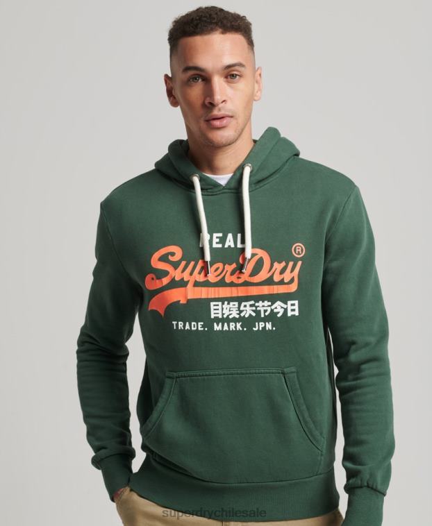 hombres Superdry verde sudadera con capucha clásica americana con logo vintage 2R68Z808
