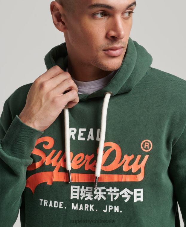 hombres Superdry verde sudadera con capucha clásica americana con logo vintage 2R68Z808
