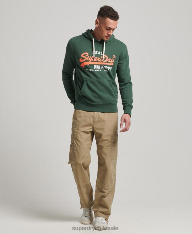 hombres Superdry verde sudadera con capucha clásica americana con logo vintage 2R68Z808