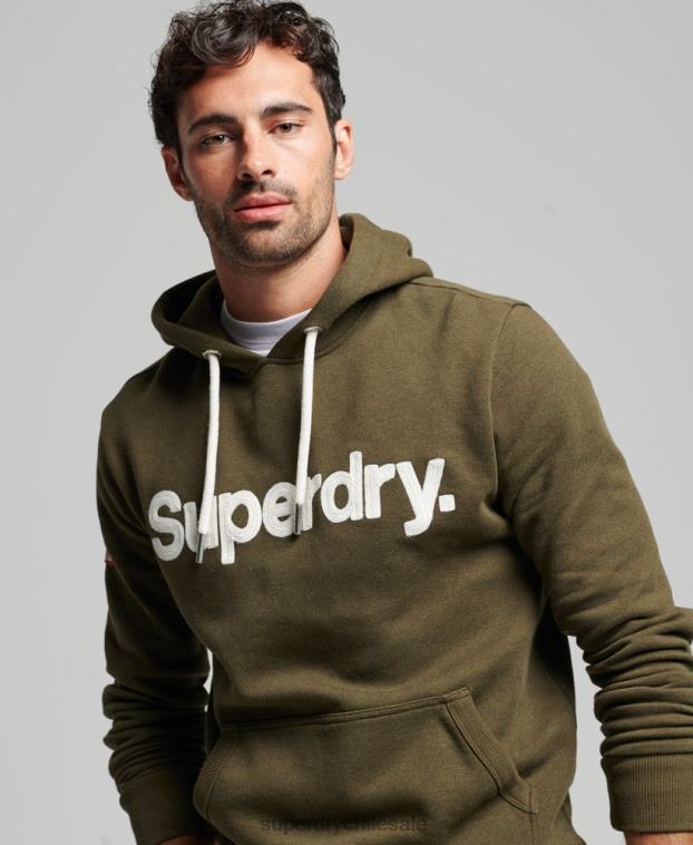 hombres Superdry verde sudadera con capucha clásica con logo vintage 2R68Z659