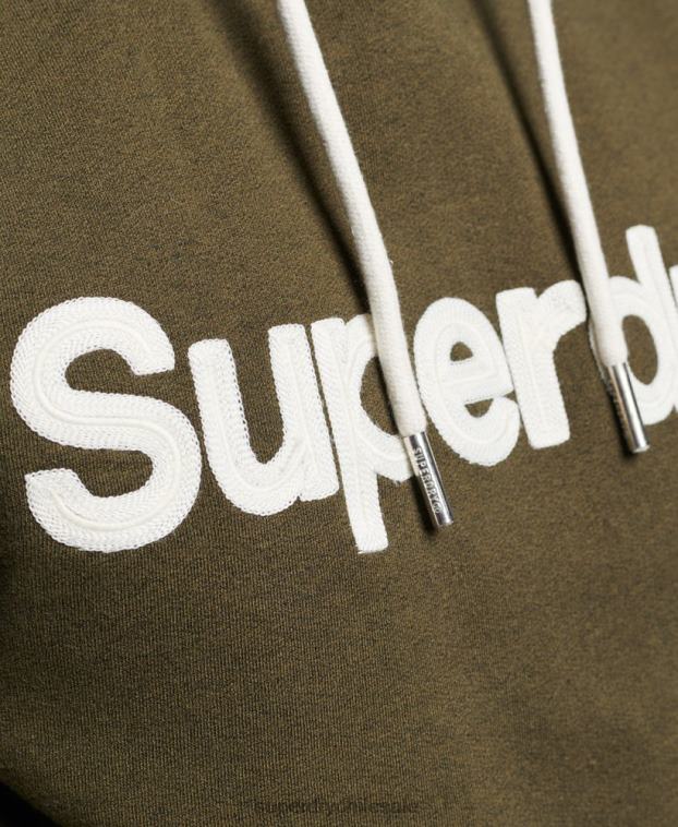 hombres Superdry verde sudadera con capucha clásica con logo vintage 2R68Z659