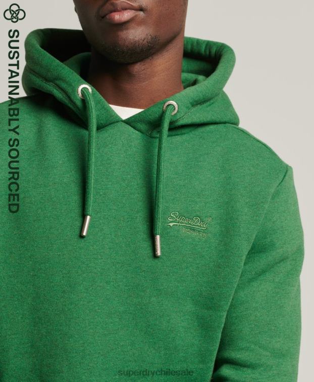 hombres Superdry verde sudadera con capucha de algodón orgánico con logo vintage bordado 2R68Z5192