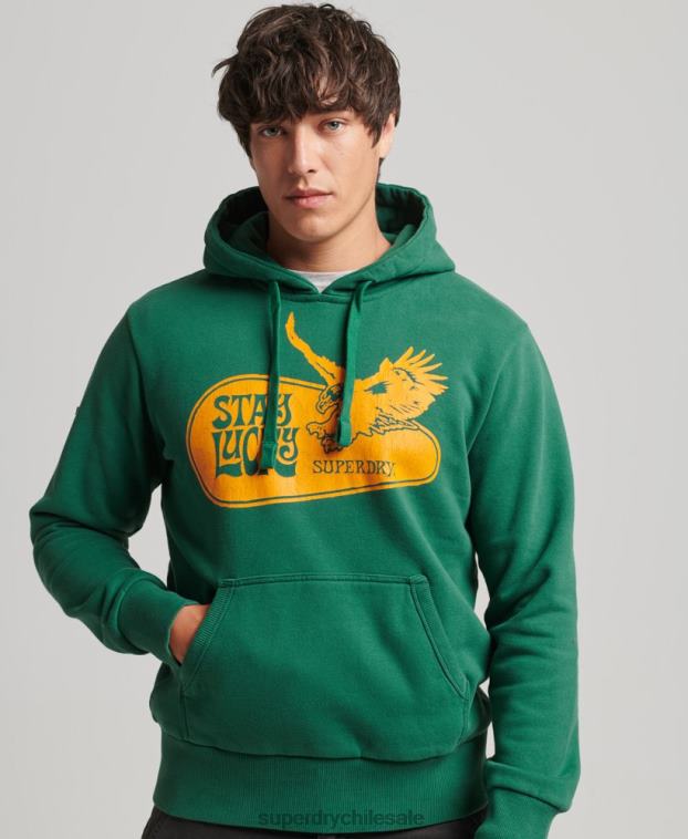 hombres Superdry verde sudadera con capucha de rock psicodélico 2R68Z5056
