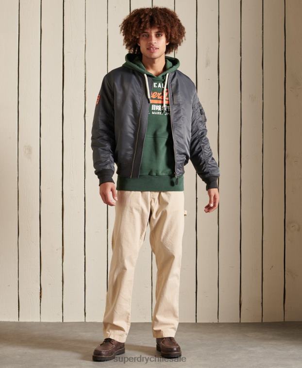 hombres Superdry verde sudadera con capucha sin cepillar clásica americana con logo vintage 2R68Z893