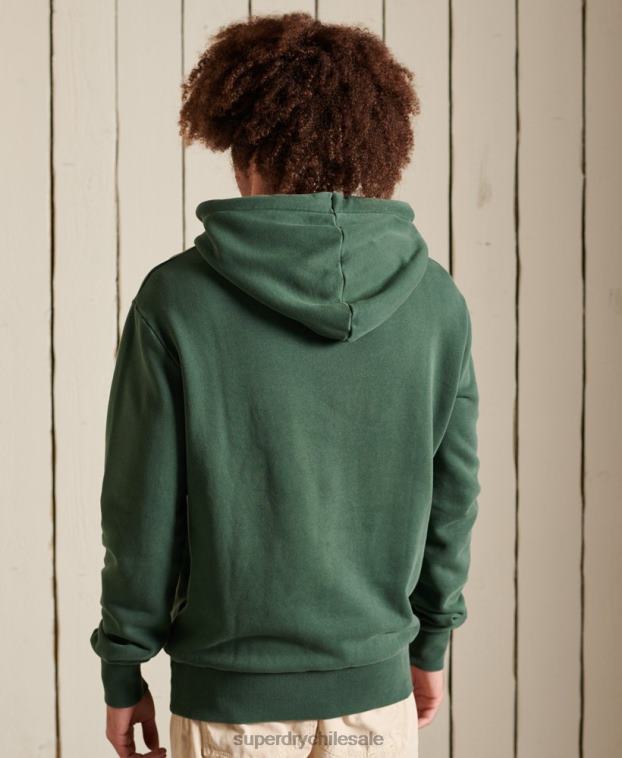 hombres Superdry verde sudadera con capucha sin cepillar clásica americana con logo vintage 2R68Z893