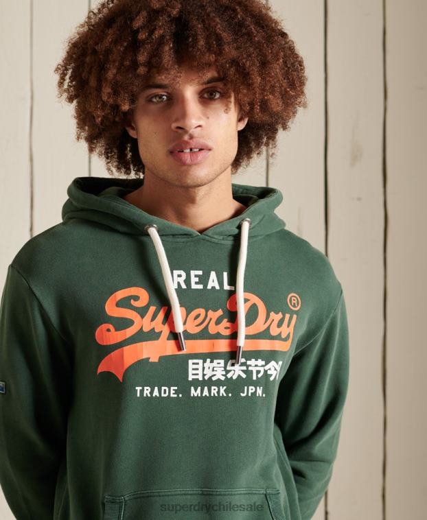 hombres Superdry verde sudadera con capucha sin cepillar clásica americana con logo vintage 2R68Z893